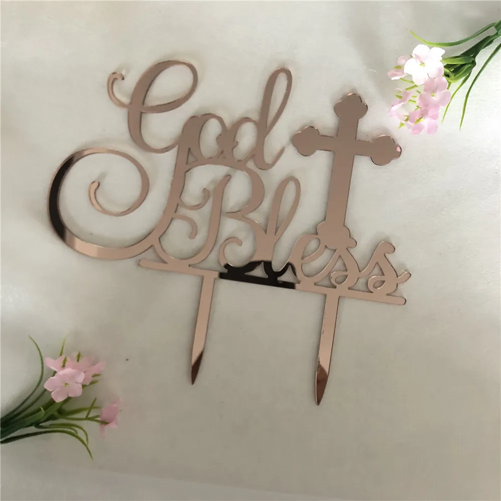 God Bless Rose gold Cake Topper First Communion Cake ...