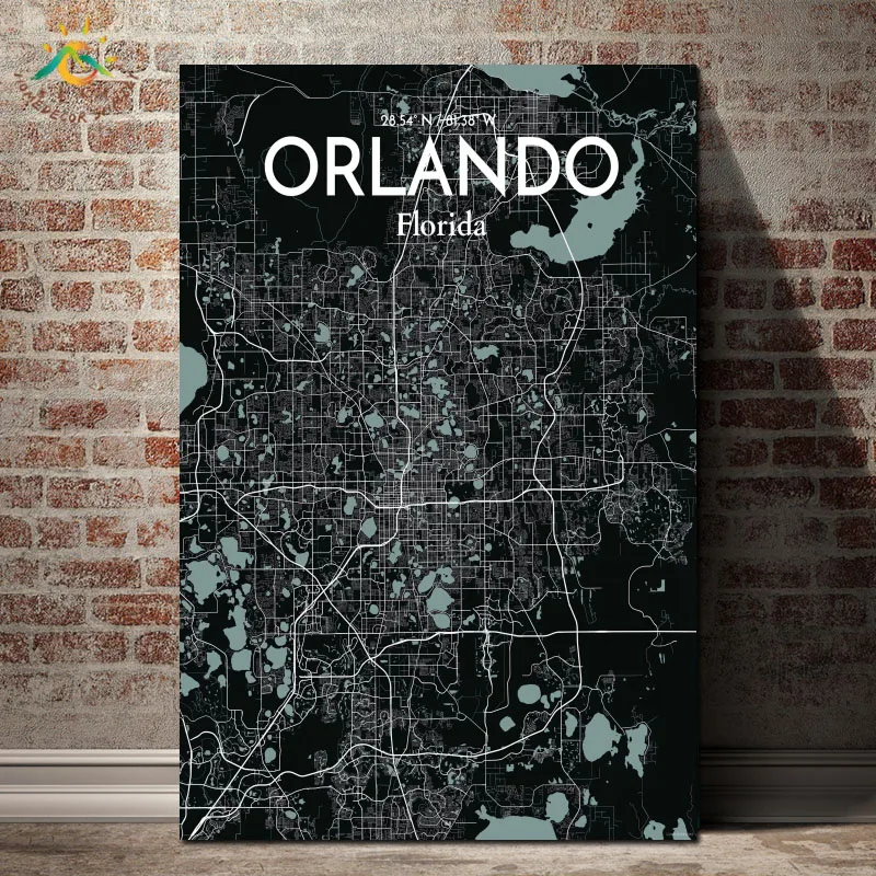 

Orlando City Map Graphic Nordic Poster Wall Art Canvas Prints Painting Decoration Pictures Wall Poster Scroll Painting Pop Art