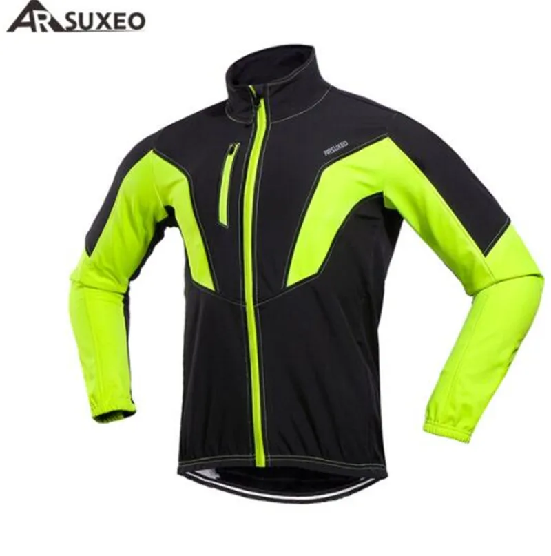 

ARSUXEO Cycling Jacket Winter Thermal Warm Up Fleece MTB Bike Jacket Windproof Waterproof Cycling Mens Long Jackets