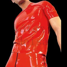 Red color casual latex t-shirt short sleeve for men