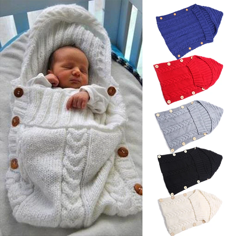 Baby Swaddle Wrap Warm Woolen Crochet Knitted Newborn Infant Sleeping Bag Baby Swaddling Blanket