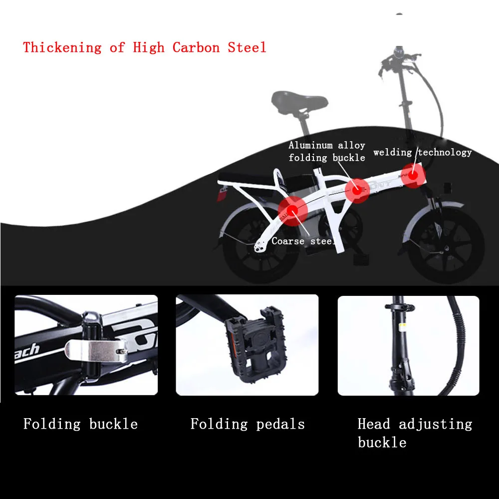 Flash Deal Electric Bicycle 48V Two Wheels Electric Bicycle 14 Inch Brushless Motor 250W Foldable Mountain Bike For Adults Women 4