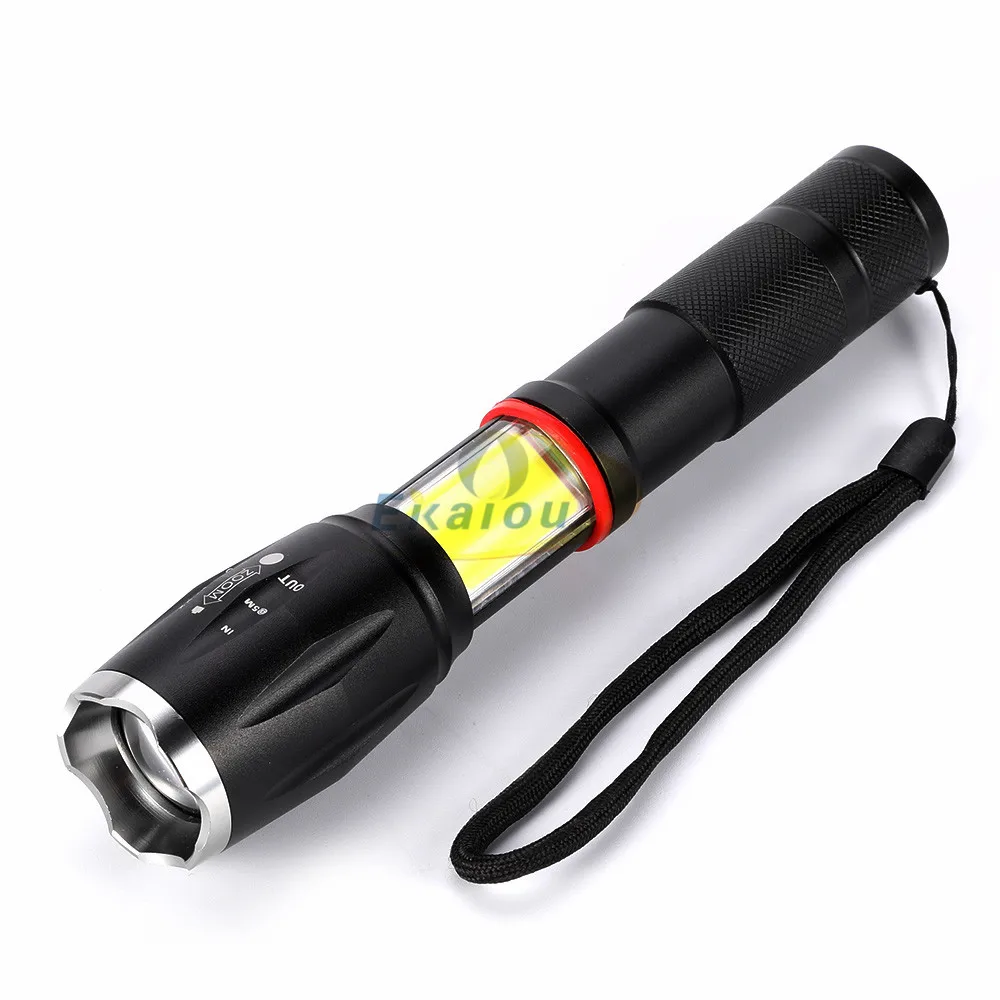 Koop Led zaklamp XML T6 Verstelbare focus COB torch 9000 Lumen Draagbare fflashlight 5 Modi werk licht Camping 18650 Schijnwerper