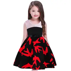 2017 Летнее платье для девочек зеленый Цветочный принт платья принцесс для маленьких девочек дизайнерская официальная Вечеринка платье От 3
