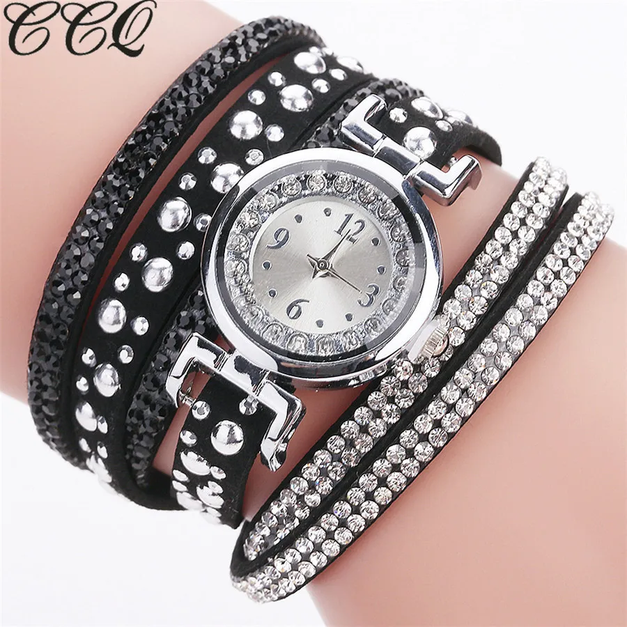 

CCQ Top Brand Fashion Luxury Rhinestone Bracelet Watch Women Quartz Watch Ladies Casual Women Vintage Casual Wristwatch