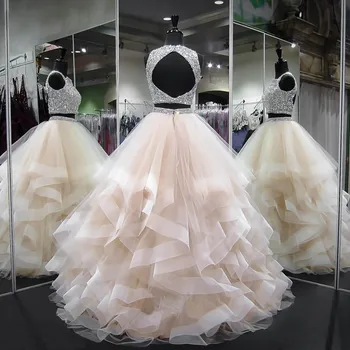 

Sexy de dos pieza vestidos 2019 Nuovo Elegante en Rilievo Pesante sin respaldo Puffy Africano Due Pezzi vestidos de baile