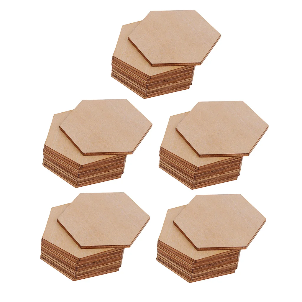 50/100/200pcs Wooden Hexagon Shapes MDF Cutouts Blank Embellishments Craft for DIY Scrapbooking Card Making Decoration Ornaments
