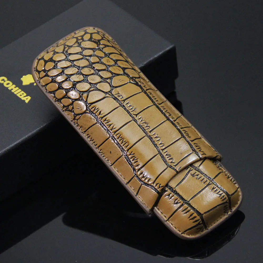 COHIBA Коричневый кожзам Croco 2 трубки сигары держатель Футляр Cutter Set