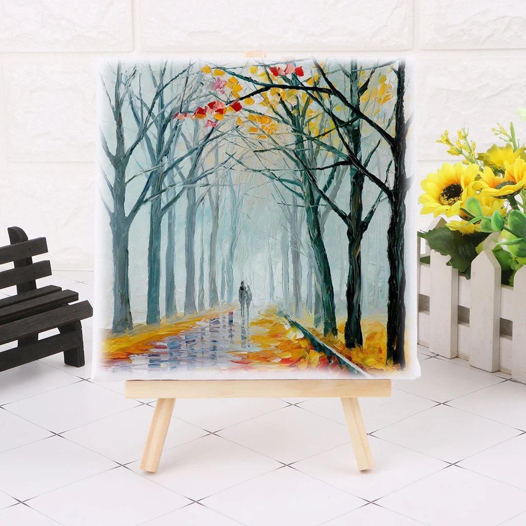 Mini Canvas And Natural Wood Easel Set For Art Painting Drawing Craft Wedding Supply