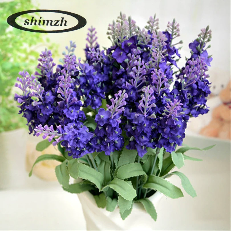 SHIMZH Bulk Artificial Lavender Flowers For Wedding 4Pcs/Lot Love Purple Lavender Flowers Vinyl Mural Decal Silk Fake Lavender