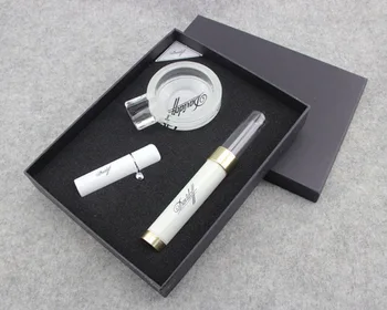 

COHIBA White Alloy Cigar Lighter Ashtray Tube With Humidifier Set