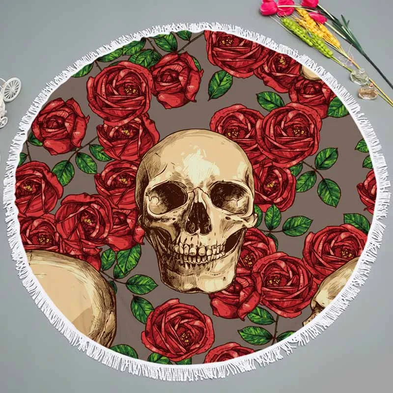 Lannidaa Sugar Skull круглое пляжное полотенце для взрослых толстое полотенце из микрофибры для ванной с кисточками servette De Plage Toalla одеяло коврик для йоги