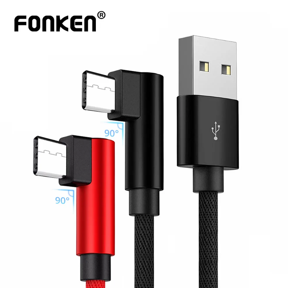 FONKEN Тип изгиба C 90 градусов USB кабель для быстрой зарядки l-образный зарядный шнур USB C кабель для быстрой зарядки для питания мобильного телефона 1 м