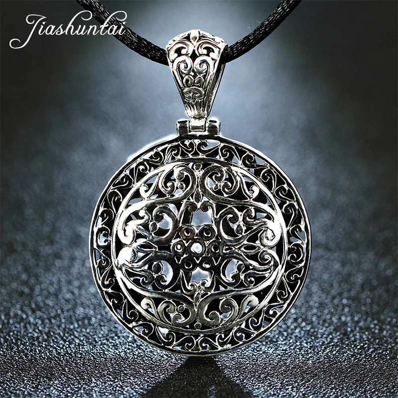 JIASHUNTAI Ретро 925 стерлингового серебра Большой кулон цепочки и ожерелья круглый полые резные большой медаль серебряные ювелирные издели
