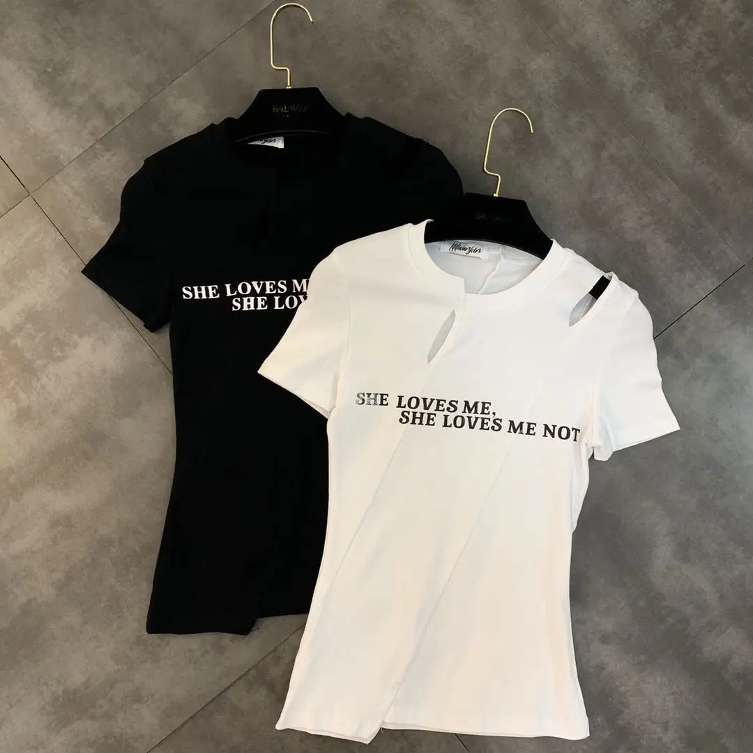 

2019 summer new personality hole irregular irregular hem trend t-shirt