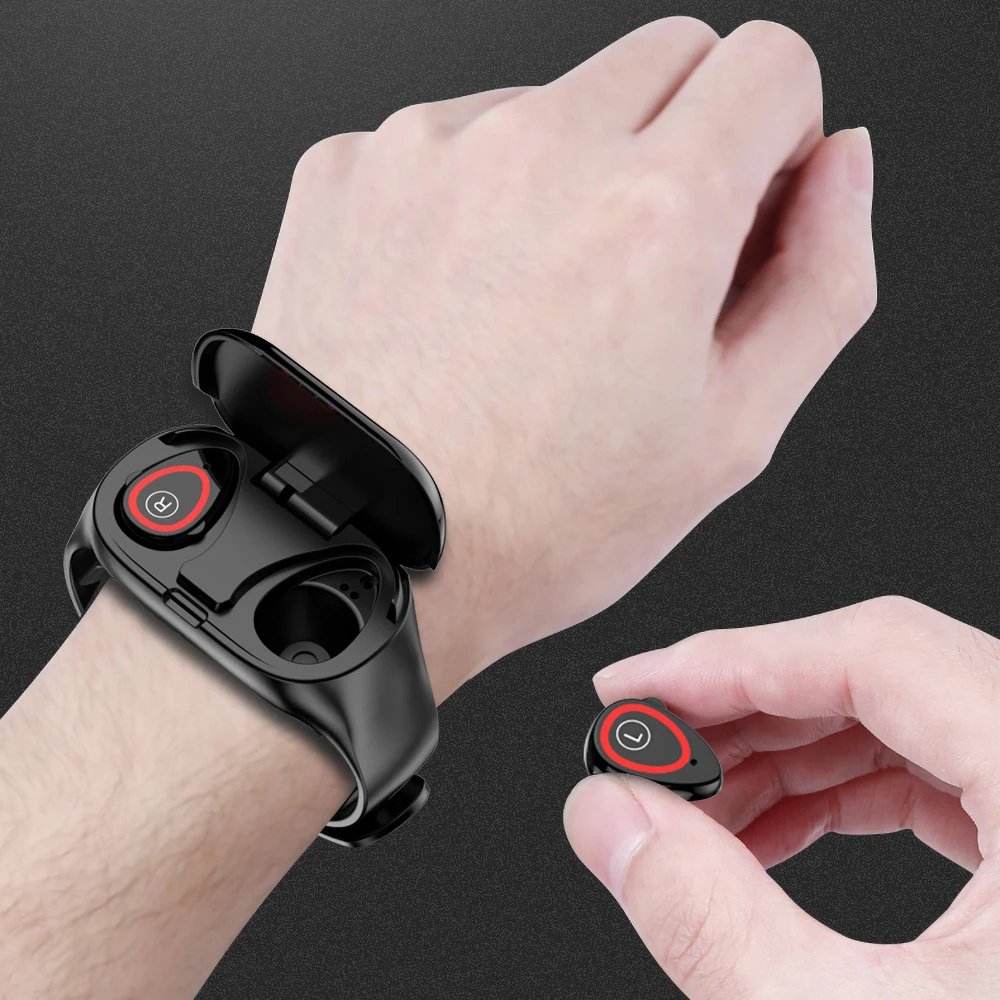 LEMFO M1 Dual Bluetooth 4,2 наушники умный браслет устройство слежения за кровяным давлением Смарт часы для мужчин для IOS Android телефон - Название цвета: Black with box