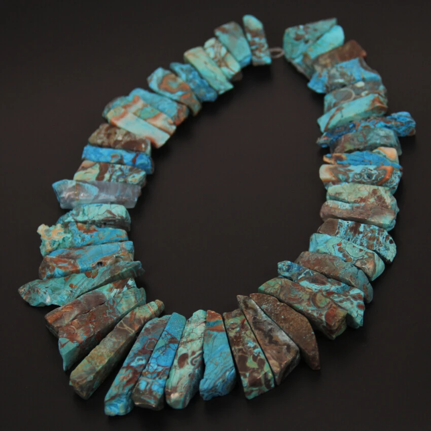 

Approx 45pcs/strand of Natural Ocean Graduated Point Pendants,Blue Ocean Slice Beads, Top Drilled Stick DIY Beads