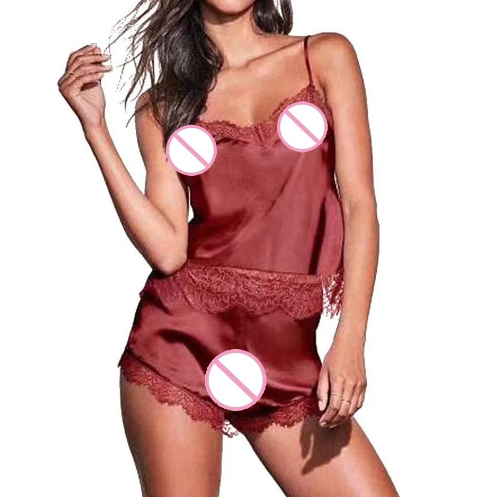 Новинка 2019 года 2 шт. пикантные для женщин атласное кружевное ночное белье Babydoll белье Ночная рубашка пижамный комплект