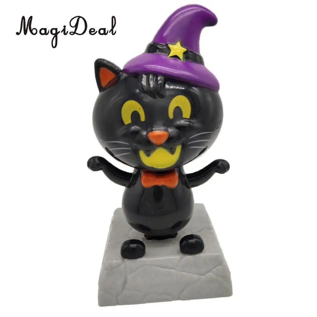 Adorable Dancing Cat with Witch Hat Statue Figure, Plastic Bobbleheads Doll, Home Office Car Dashboard Ornament