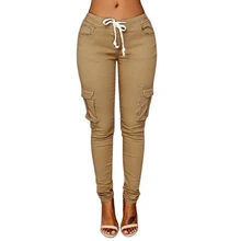 LASPERAL весенние повседневные женские брюки со шнуровкой на талии, одноцветные узкие брюки с несколькими карманами размера плюс, прямые облегающие брюки