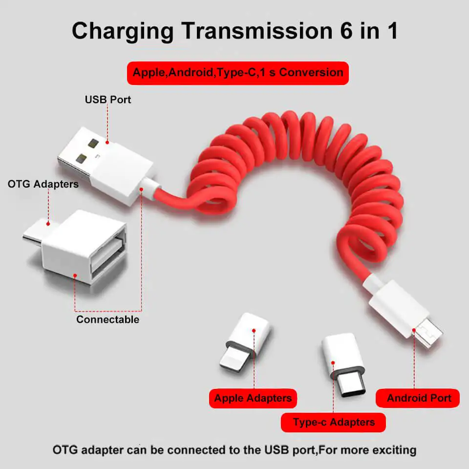 Пружинный спиральный usb-кабель для IPhone, для Android, высокое качество, Typ-c-Mini-Micro, быстрая зарядка, 3 в 1, пружинный кабель для передачи данных, цветной