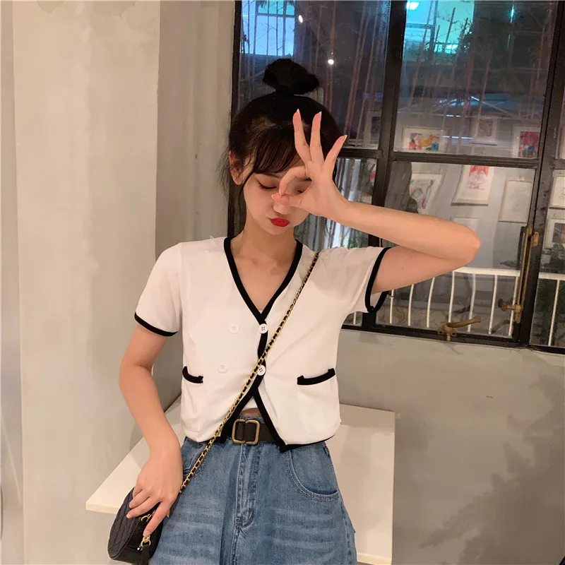 

Casual Vintage V-neck Short Sleeve T-shirt Women's Tshirts Kawaii Vintage Lovely Girl Sweet Ins Chic Harajuku Tshirt For Women