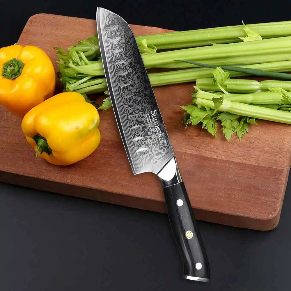 SUNNECKO 4 шт. набор кухонных ножей дамасский шеф-повара нож для нарезки овощей японский VG10 стальное лезвие Кливер универсальные ножи G10 Ручка - Цвет: 7 inch Santoku Knife
