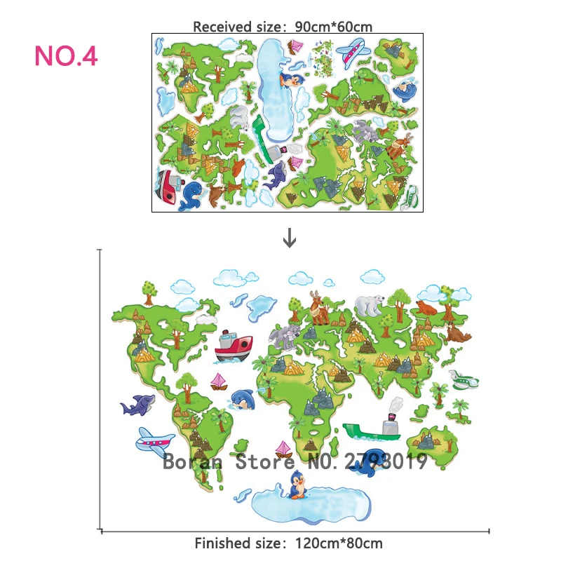 11 видов большая карта мира Наклейка на стену s мультяшная карта домашний декор для детской комнаты виниловые DIY наклейки на стены для путешествий круглый мир наклейка - Цвет: NO.4