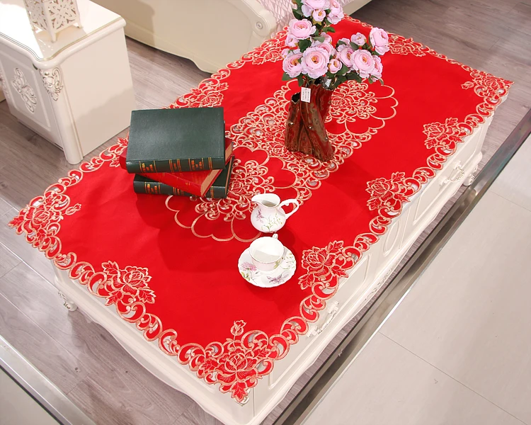 Vezon Европа полиэстер Скатерть вышитая Цветочная красная полая крышка стола прямоугольная элегантная домашняя вечерние свадебные украшения