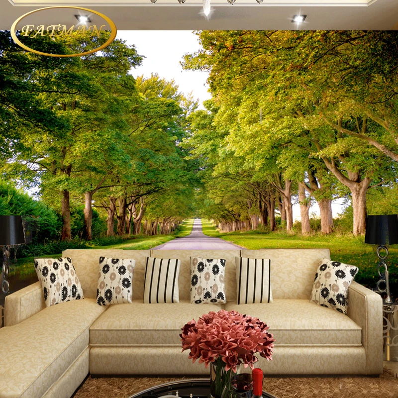 

Custom 3D photo wallpaper Green Woods mural space tree lined path tree wallpaper mural living room wallpaper papel de parede