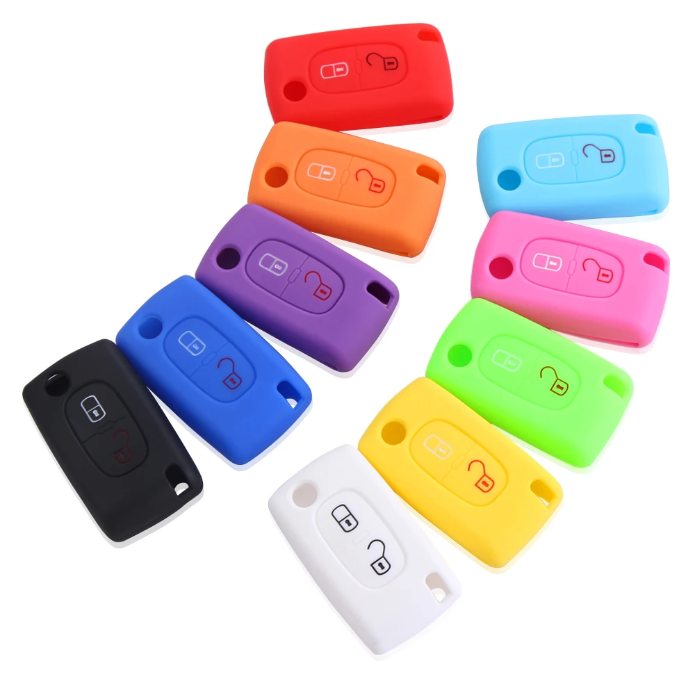 

AndyGo 2 buttons Silicone Car Key Case For PEUGEOT RCZ 207 307 308 407 408 For Citroen C3 C4 C4L C5 C6 Quatre Protector Cover