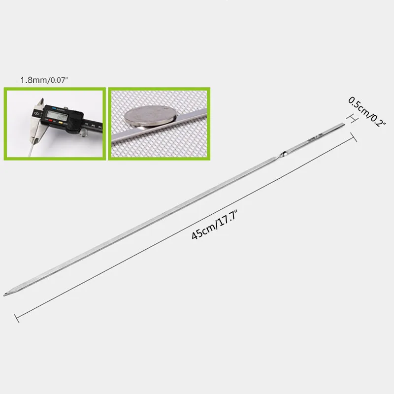 6pcs 17.7in 45cm Stainless steel Flat BBQ Sticks Shish Kebab Skewers Needle Portable Barbecue Grill Tool Picnic BBQ Accessories