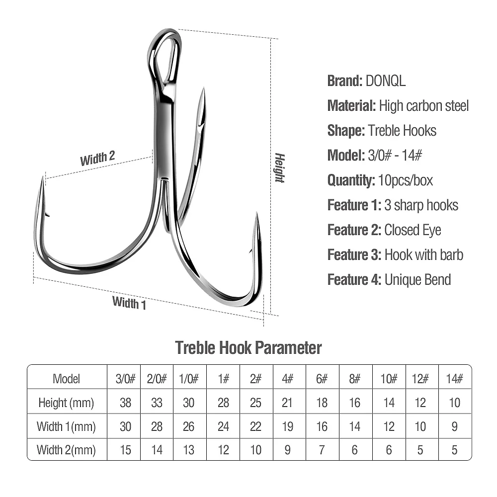 DONQL 10 шт./кор. ВЧ набор рыболовных крючков из углеродистой Сталь колючей крючки супер острый Карп тройные Крючки морские рыболовные снасти аксессуары
