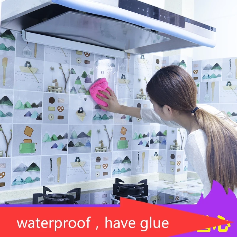 

Kitchen stickers high temperature waterproof anti-oil self-adhesive tile stickers wallpaper stove with hood stickers wall decor