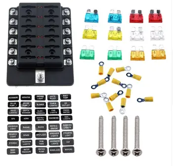 

12 Circuit LED Fuse Block Fuse Box with screw terminal with accessories and kits for Car Boat Marine Trike