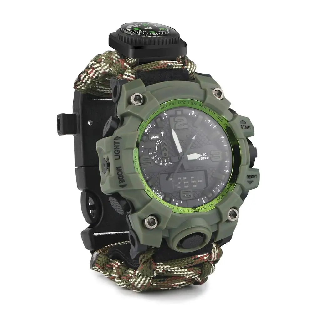 Открытый выживания часы многофункциональные часы с Паракордом с компасом свисток термометр спасательный веревка выживания Открытый EDC Охота - Цвет: Survival watch 1