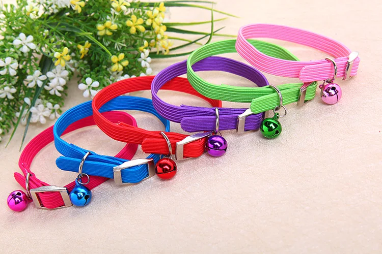 

12 pcs/lot Elastic Collier Chat Puppy Pet Dog Cat Collar Bell Coleira Gato for Small Dog Cat 1*30cm Wholesale