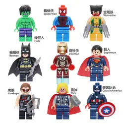 9 шт./лот мини цифры Супер Герои Человек Паук Американский капитан Бэтмен Халк строительные блоки рождественские подарки игрушки набор для