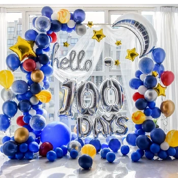 

Blue Boy Sky Space Star Theme hello 100 days Baby Shower 100th day 30 60 Year Birthday Party Celebration Balloon Garland Decor