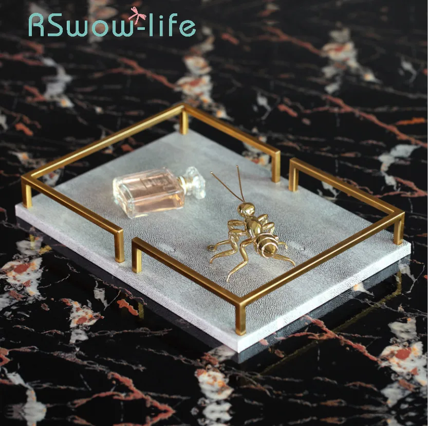 

Light Luxury Devil Fish Skin Rectangular Desktop Trays Gray Leather Jewelry Decoration Jewelry Storage Tray Food Tray