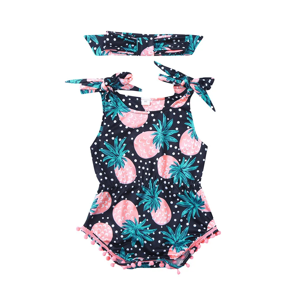 

NewBorn Baby Girl Boy Clothes Fashion Lovely Pineapple Print Jumpsuit Romper Soft Headband Outfits ползунки для новорожденных