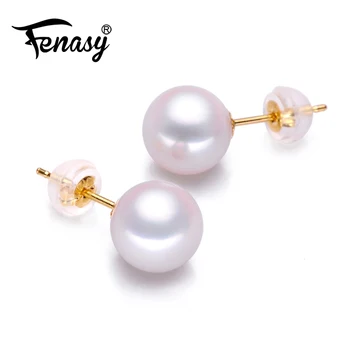 

FENASY 18K Gold Earrings Pearl Jewelry 6-7mm Round Pearl Classic Yellow Gold Earrings For Women Gift Box Brand Party Earrings