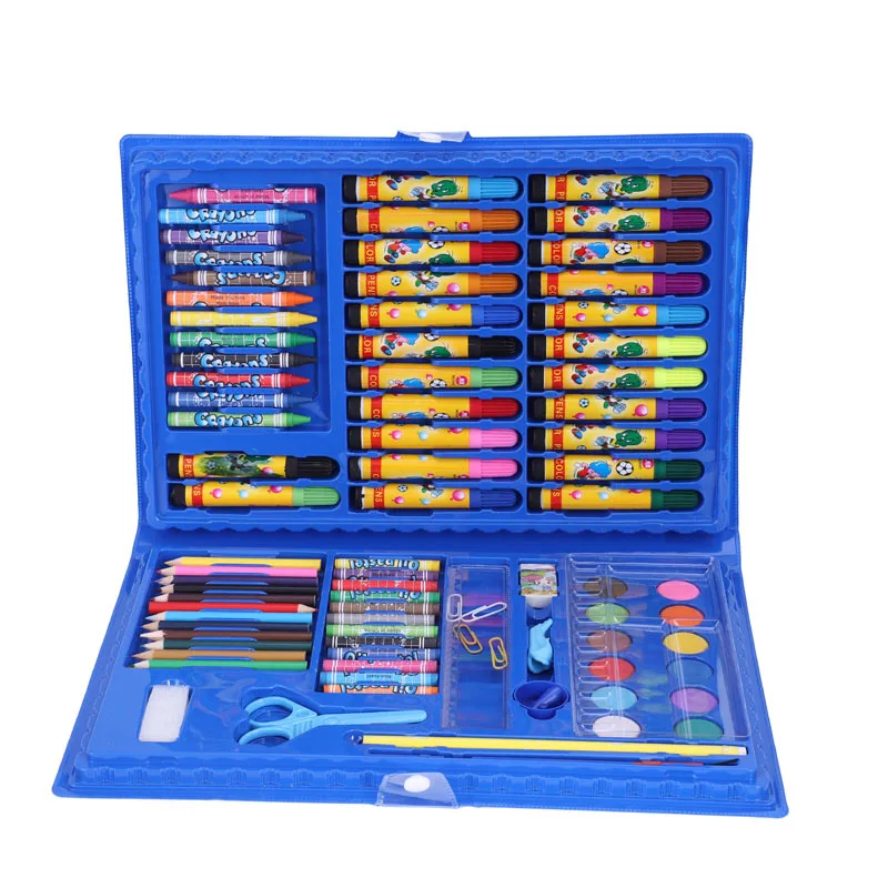 86 шт./компл. детские инструменты для рисования товары для рукоделия для рисования акварельными ручками линейка карандаш ластик точилка для карандашей и т. Д - Цвет: Blue