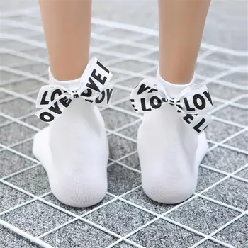 

Fashion Women Cotton Bow Love Letter Long Socks High Quality Comfortable Women's Socks Moistureproof Socquette Hocoks Sokken