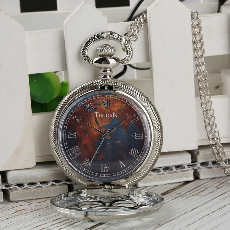 Creative Route map Dial Quartz Analog Pocket Watch Silver Flower Hollow Case Fob Pendant Clock Hours with 80cm Necklace Chain 2019 (6)