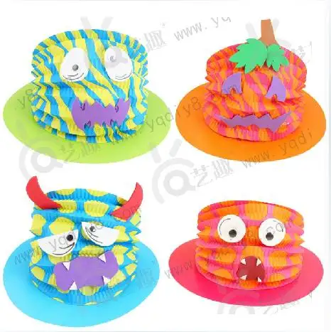 4 PCs diy Halloween color paper hat for Kids Child sticker