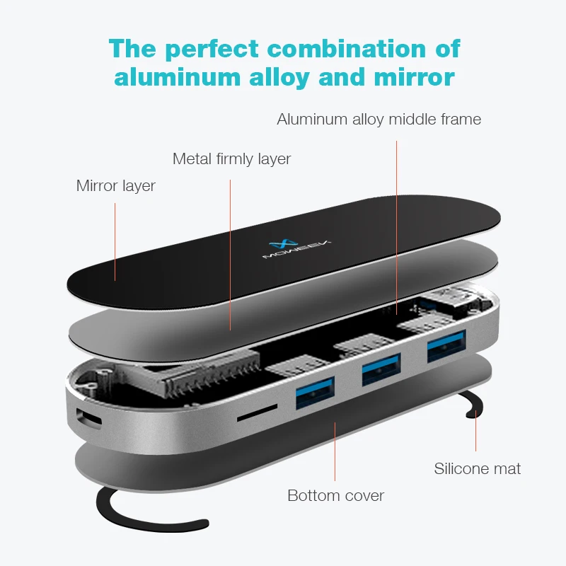 Moweek usb-концентратор Тип C до USB 3,0 usb-хаб 7 в 1 SD/TF Card Reader для MacBook samsung S9 huawei P20/P20 pro Тип C концентратор USB