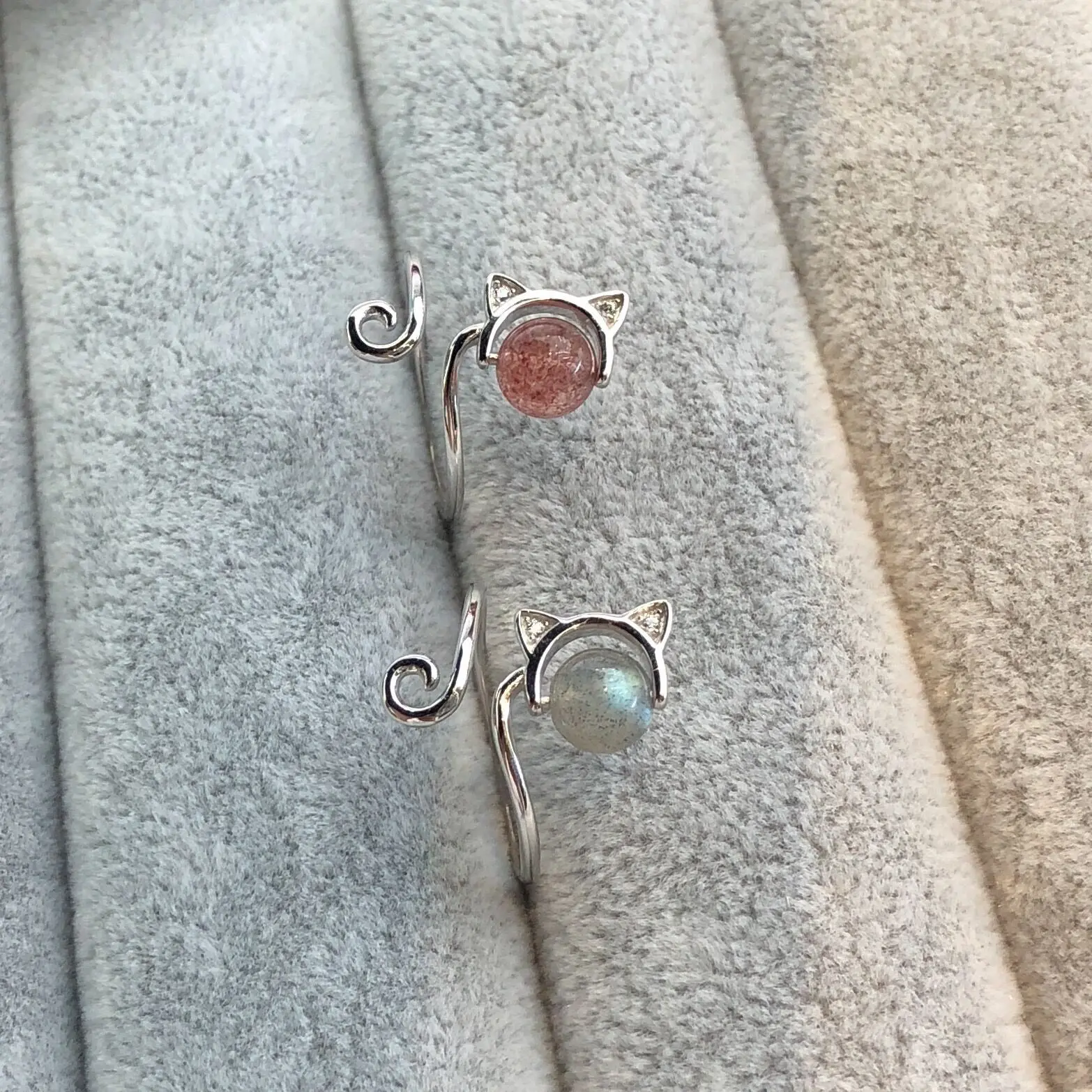 catty strawberry crystal open ring 100% Sterling 925 silver Jewelry Vintage Adjustable rings for women girl gift
