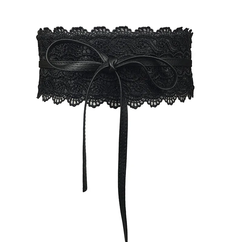 Badinka 2018 New Black White Wide Corset Lace Belt Female Self Tie Obi Cinch Waistband Belts for Women Wedding Dress Waist Band