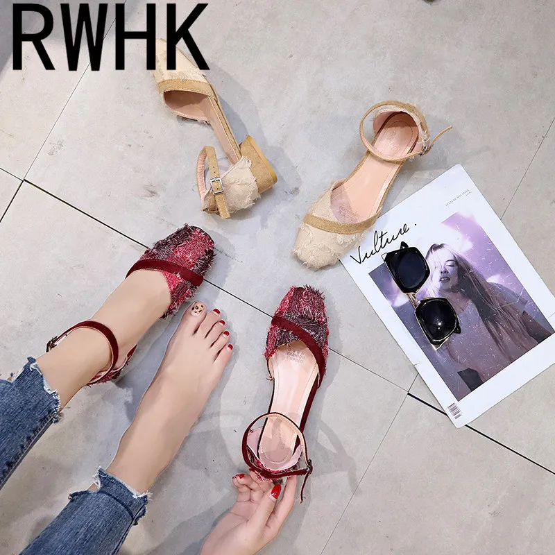 

RWHK Fairy sandals female 2019 summer new color matching wild cuffs with thick with baotou single shoes B251